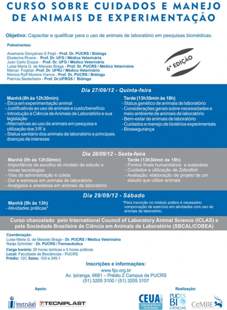 Cartaz do curso sobre cuidados e manejo de animais de experimentação